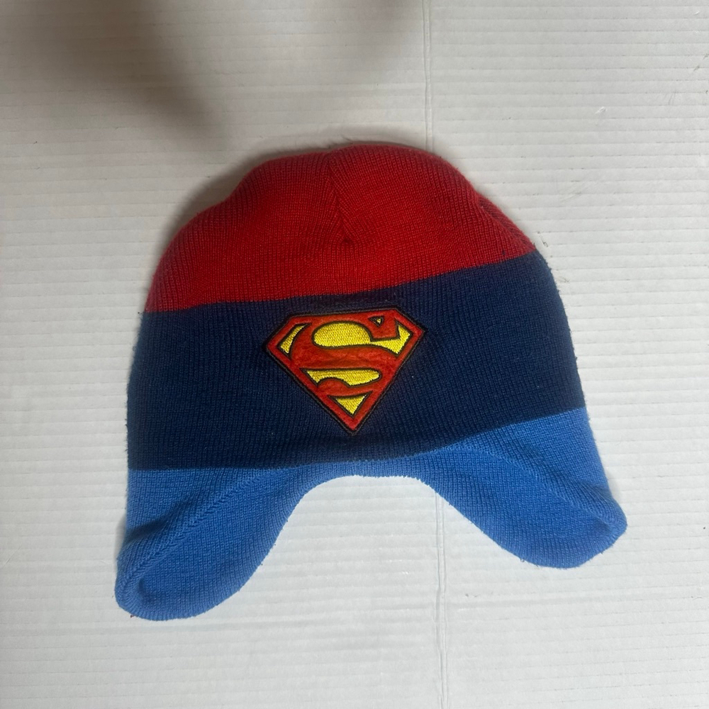 Kids Size Large DC Comics Superman Beanie Hat Size Blue & Red